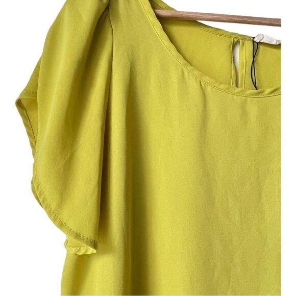 Women’s PEACHES Ń CREAM lime short sleeve yellow blouse plaid casual size L. - Picture 2 of 8